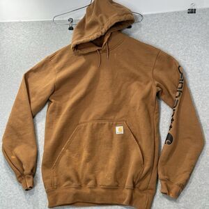 Carhartt Hoodie Mens Small Brown Loose Midweight Sweatshirt Workwear Logo